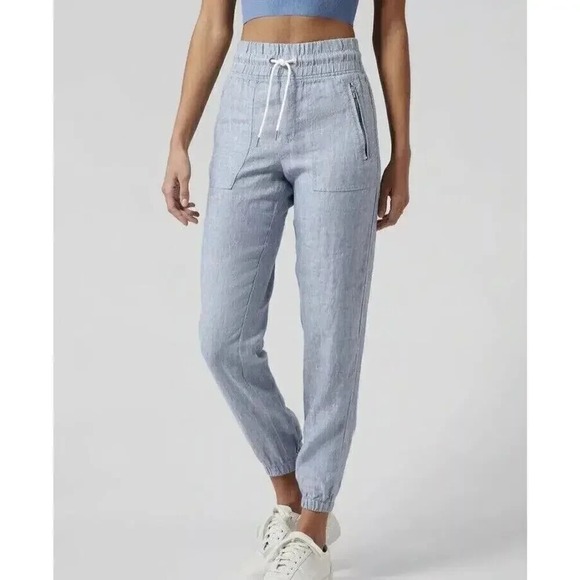 Athleta Pants - Athleta CABO Linen Jogger Pants Chambray Blue Resort Beach Zip Pockets Size 0